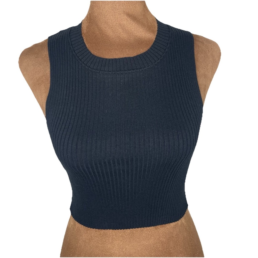 Aerie High Neck Ribbed Cropped Tank Top Size XS Black